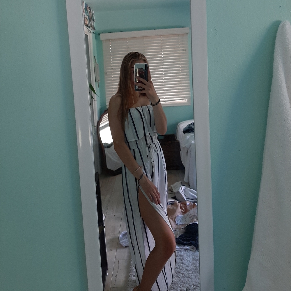 High slit striped jumpsuit